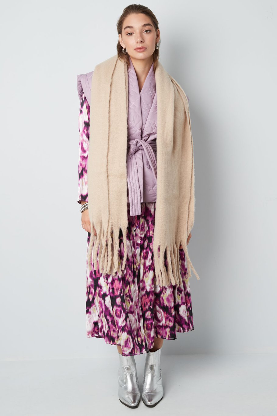 Warm winter scarf solid color brown Polyester Picture6